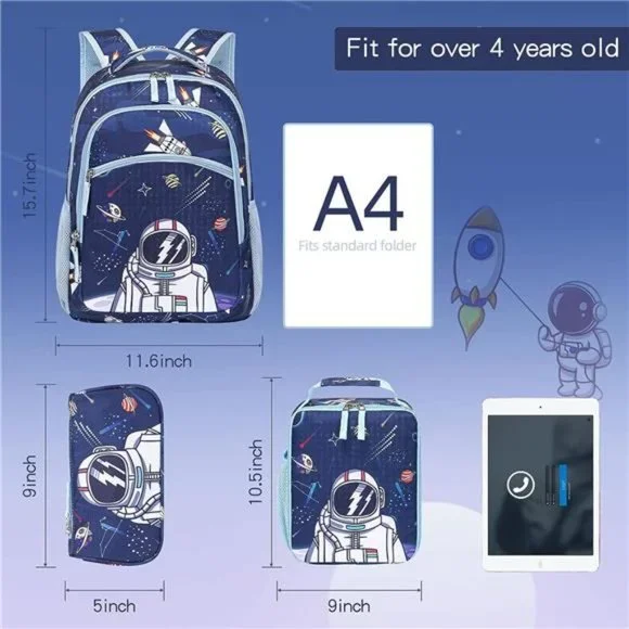 Kids Backpack for School Boys Girls Space Preschool Bookbag With Lunch Case Set